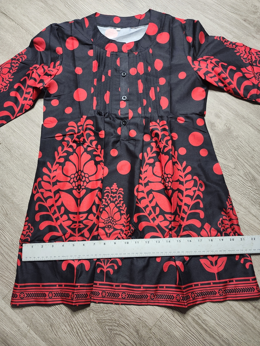 Black Tunic with Bold Red Floral & Polka Dot Print - Picture 4 of 8